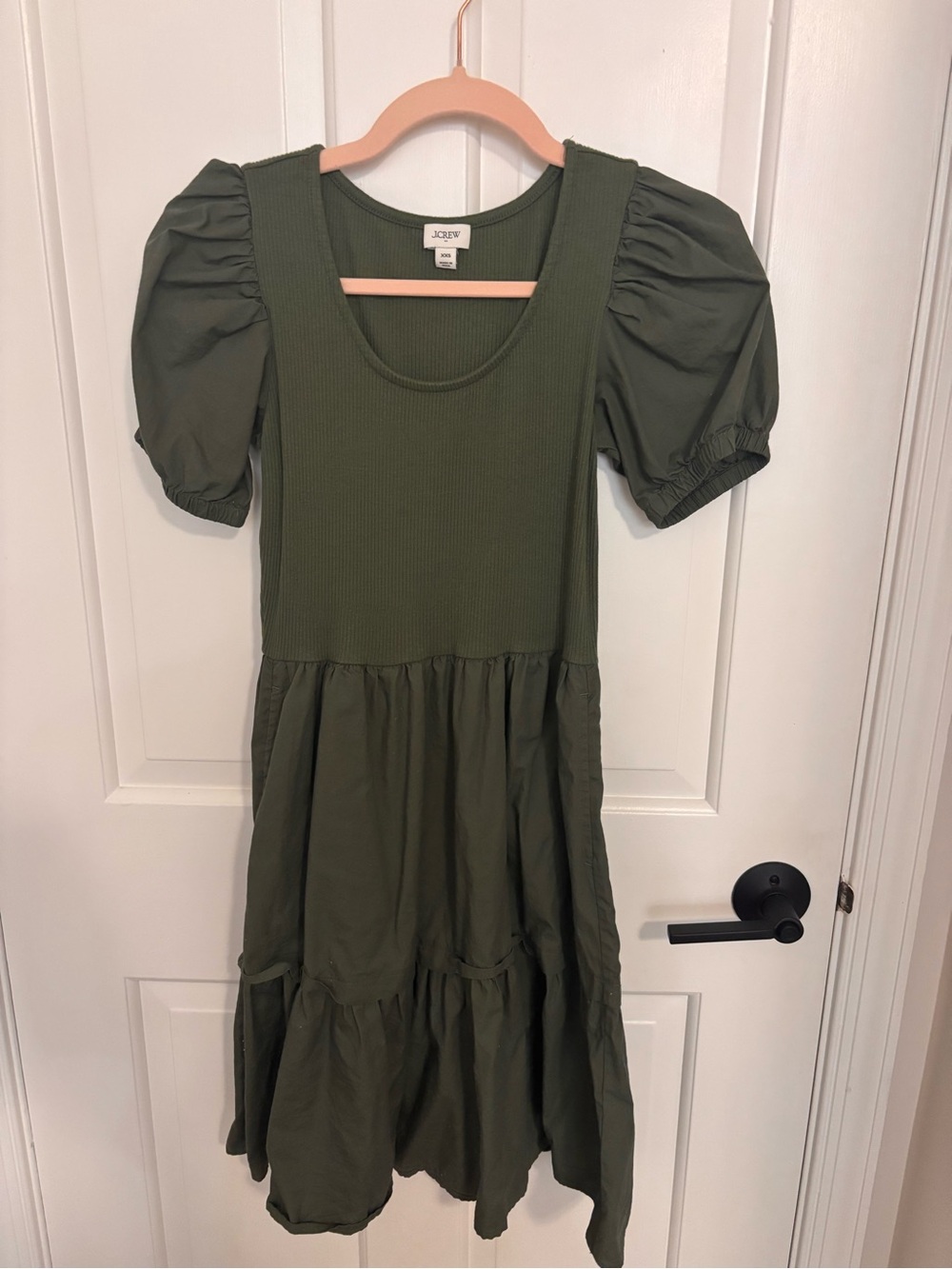 J. Crew Olive Green Puff-Sleeve Midi Dress - Picture 1 of 3
